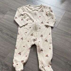 Charming Cream Baby Footie with Floral Accents